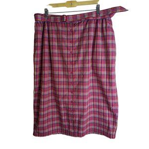 Liz Claiborne 100% cotton retro plaid elastic waist w/pockets midi skirt sz 20P